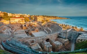 a view of the ruins of a roman theatre